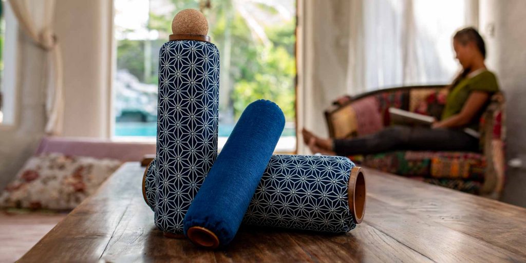 Eco foam roller set made of all natural latex with a cork self-massage ball.